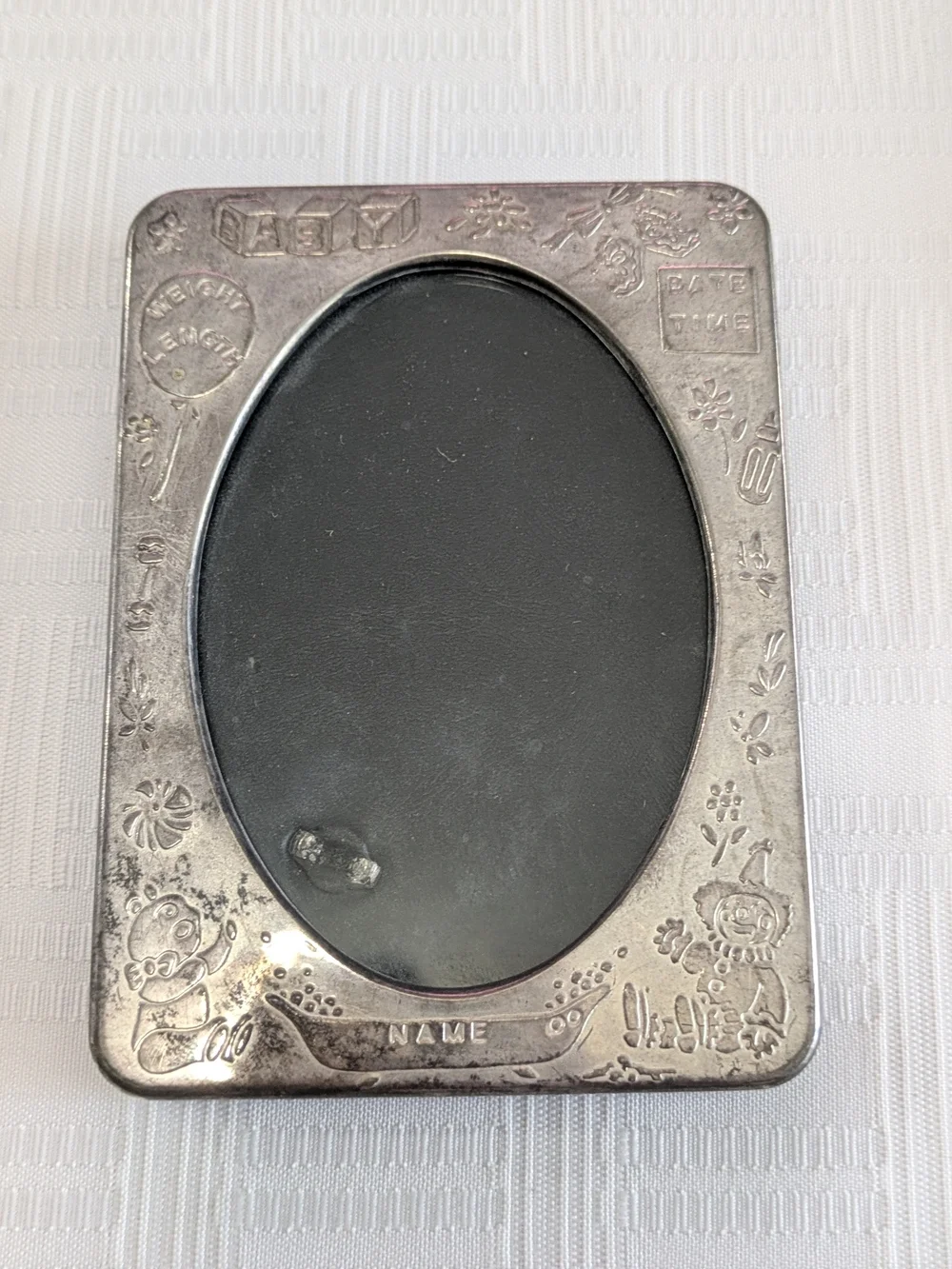 Vintage 80's Wall Plaque with Boy and Puppy , Silver Frame